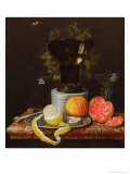 A Still Life with a Glass and Fruit on a Ledge
