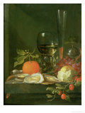 Buy Still Life of Oysters, Grapes, Bread and Glasses on a Ledge at AllPosters.com