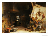 Buy A Kitchen Interior with a Servant Girl Surrounded by Utensils, Vegetables and a Lobster on a Plate at AllPosters.com