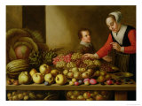 Buy Girl Selling Grapes from a Large Table Laden with Fruit and Vegetables at AllPosters.com