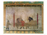 Hanging, of Grooms Feeding Horses, Ink and Watercolour on Silk, Attributed to Jen Jen-Far, Chinese