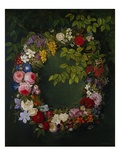 Buy A Garland of Roses, Honeysuckle, Morning Glory and Narcissus and Other Flowers Hanging from the Bou at AllPosters.com
