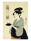 A Half-Length Portrait of Naniwaya Okita, Depicting the Famous Teahouse Waitress Serving a Cup of T
