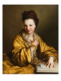 A Young Lady, Wearing a Yellow Robe, Seated at a Table, Beckoning