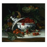 Plums, Grapes and Raspberries in a Porcelain Tureen