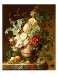 Roses, a Tulip, a Peony, Marigolds, Hollyhocks