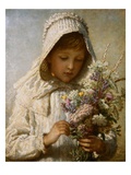 Buy The Month of September: A Young Girl in White Holding a Bunch of Flowers at AllPosters.com