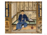 A Bearded Old Gentleman Wearing Blue Winter Clothes, Holding a Snuff Bottle and Stroking a Cat