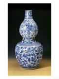 A Large Ming Blue and White Double Gourd "Shou" Vase, Depicting Young Boys Playing on a Terrace