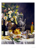 Bottles of Champagne Bread Biscuits and Cakes on a Draped Table, 1889