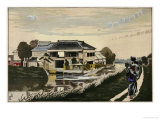 Buy The Sunset at Yanagishima, a Restaurant on a River, a Woman with a Child on Her Back at AllPosters.com