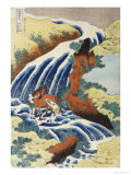 Two Men Washing a Horse in a Waterfall