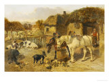 Buy A Farmyard Scene with Plough Horses, Ducks, Cows at AllPosters.com