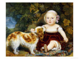 Buy A Young Child with a Brown and White Spaniel by a Leafy Bank, 19th Century at AllPosters.com