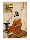 The Courtesan Karakoto of the Chojiya Seated by an Arrangement of Plum Flowers