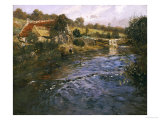 La Passerelle: a French River Landscape with a Washerwoman
