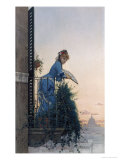 Buy An Elegant Beauty on a Balcony Looking Out Over Rome with the Dome of St. Peter in the Distance at AllPosters.com