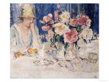 Femme a Table Chargee de Fleurs