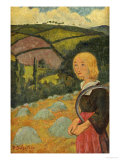 Buy Young Breton Girl and Haystacks, 1924 at AllPosters.com