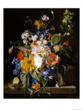 Poppies, Hollyhock, Morning Glory, Viola, Daisies, Sweet Pea, Marigolds and Other Flowers in a Vase