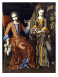 Portrait of Two Girls, One Seated with a Dog in a Palatial Interior Giclee Print