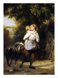 A Mother and Child with a Goat on a Path