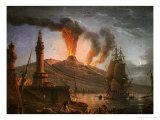Buy Eruption of Vesuvius at Night with Fishermen Unloading Their Nets Near the Lighthouse, 1781 at AllPosters.com