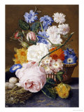 Buy Roses, Morning Glory, Narcissi, Aster and Other Flowers in a Basket with Eggs in a Nest, 1744 at AllPosters.com