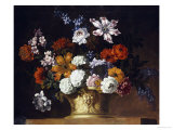 Buy Tulips, Snowballs and Other Flowers in a Sculpted Urn on a Ledge at AllPosters.com