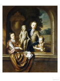 Buy A Group Portrait of Three Children Standing at a Niche, a Garden Beyond at AllPosters.com