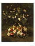 Buy Roses in a Basket Beside a Rose Bush, 1846 at AllPosters.com