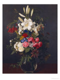 Buy Lilies, Roses, Passion Flowers, Fuschias and Other Flowers in a Glass Vase, 1859 at AllPosters.com