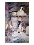 A Mother and Children Feeding Rabbits at the Door of a Thatched Cottage