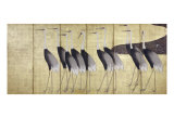 Cranes, Japanese Edo Screen Painting