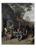 Peasants Smoking and Feasting Outside a Tavern
