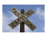 Buy Railroad Crossing Sign with Mold and Bullet holes against Blue Sky at AllPosters.com