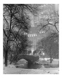 Gapstow Bridge View to Plaza Hotel in Snowstorm - Central Park, New York Photographic Print