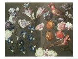 Buy A Study of Peonies, Convolvulus, Lilies and Two Finches at AllPosters.com