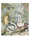 Buy The Little Mermaid Before a Statue in the Sea at AllPosters.com