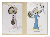 Buy The Eagle Owl Fur Hat" and "The Crane Hat," Cartoon Fashion Plates, 1910 at AllPosters.com