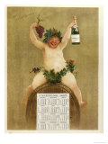 Buy Promotional Calendar for Pfungst Freres Champagne, Illustrating Bacchus Seated on a Barrel at AllPosters.com