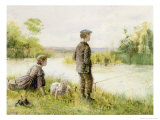 Children Fishing by a Stream
