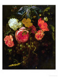 Still Life with a Swag of Fruits and Flowers Tied with a Blue Ribbon
