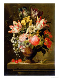 Buy Still Life of Flowers in a Vase with a Lizard on a Ledge at AllPosters.com