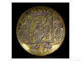 Dish Depicting an Enthroned King Flanked by Two Small Ibex Seated in a Pavilion