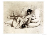 Woman Masturbating a Man on a Bed, Plate 18 from 