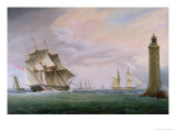 Buy A Frigate and a Naval Brig Passing the Eddystone Lighthouse at AllPosters.com