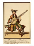 Gentleman Playing the Angelica, Fashion Plate, circa 1695