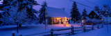 Log House with Christmas Lights, Laurentians, Canada Fotografie-Druck