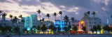 Buildings Lit Up at Dusk, Ocean Drive, Miami Beach, Florida, USA